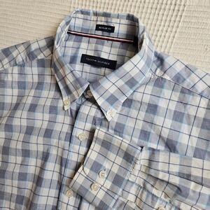Tommy Hilfiger Mens Large Plaid Button Up Shirt Long Sleeve Regular Fit